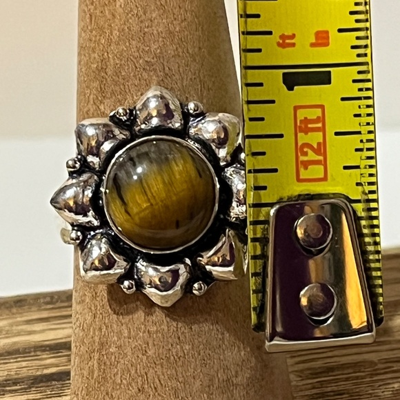 TIGERS EYE GEMSTONE RING STAMPED 925 SILVER PLATED SIZED 9 - Picture 8 of 9